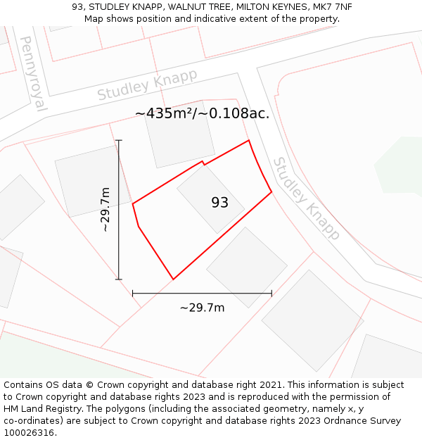 93, STUDLEY KNAPP, WALNUT TREE, MILTON KEYNES, MK7 7NF: Plot and title map