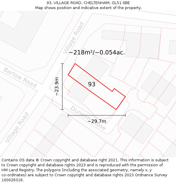 93, VILLAGE ROAD, CHELTENHAM, GL51 0BE: Plot and title map