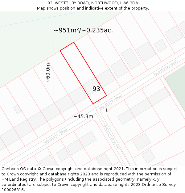 93, WESTBURY ROAD, NORTHWOOD, HA6 3DA: Plot and title map