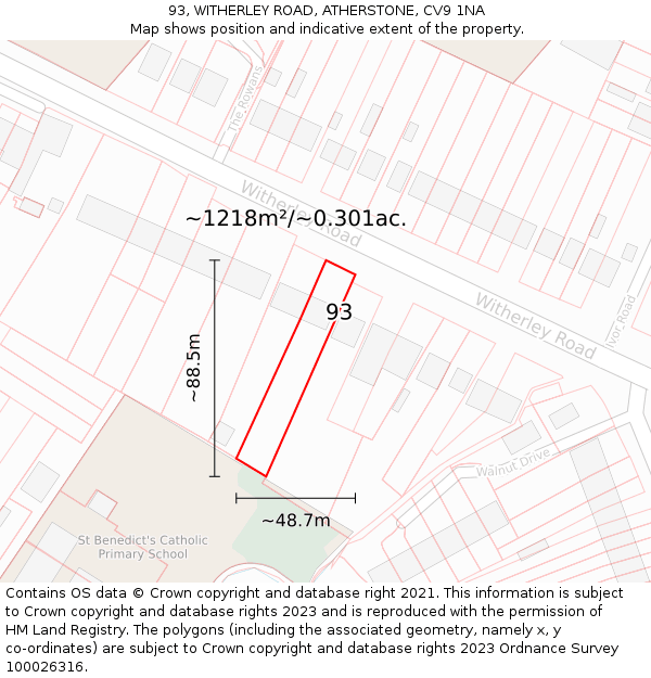 93, WITHERLEY ROAD, ATHERSTONE, CV9 1NA: Plot and title map