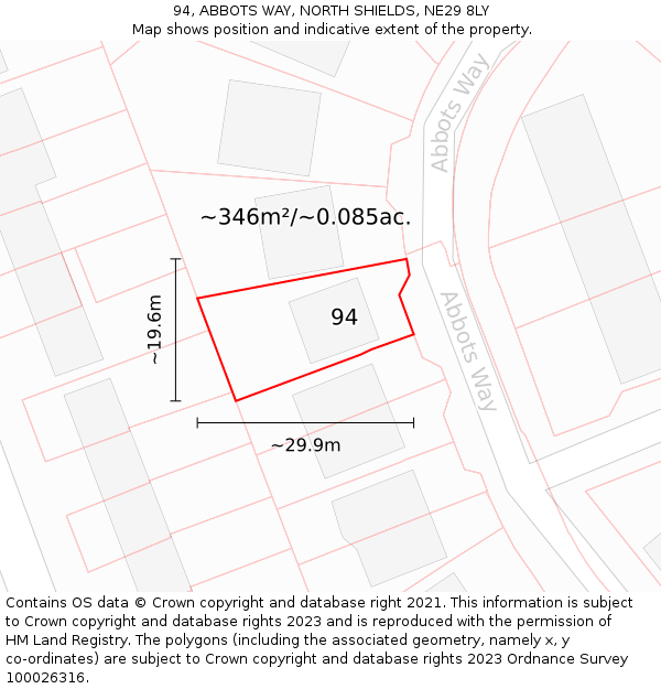 94, ABBOTS WAY, NORTH SHIELDS, NE29 8LY: Plot and title map