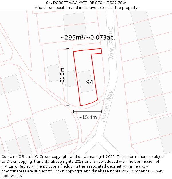 94, DORSET WAY, YATE, BRISTOL, BS37 7SW: Plot and title map