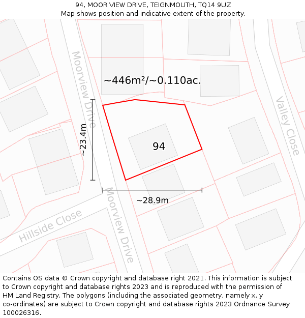 94, MOOR VIEW DRIVE, TEIGNMOUTH, TQ14 9UZ: Plot and title map