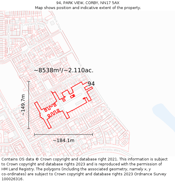 94, PARK VIEW, CORBY, NN17 5AX: Plot and title map