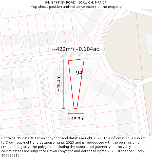 94, SPINNEY ROAD, NORWICH, NR7 0PJ: Plot and title map