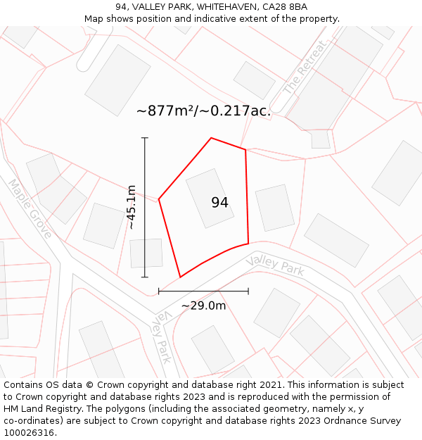 94, VALLEY PARK, WHITEHAVEN, CA28 8BA: Plot and title map