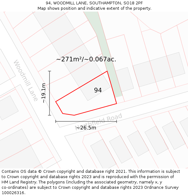 94, WOODMILL LANE, SOUTHAMPTON, SO18 2PF: Plot and title map