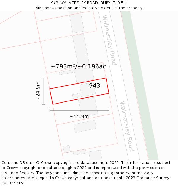 943, WALMERSLEY ROAD, BURY, BL9 5LL: Plot and title map