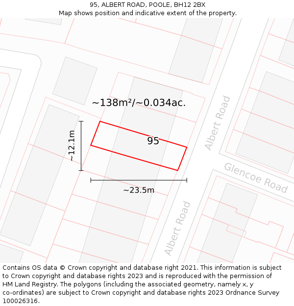 95, ALBERT ROAD, POOLE, BH12 2BX: Plot and title map