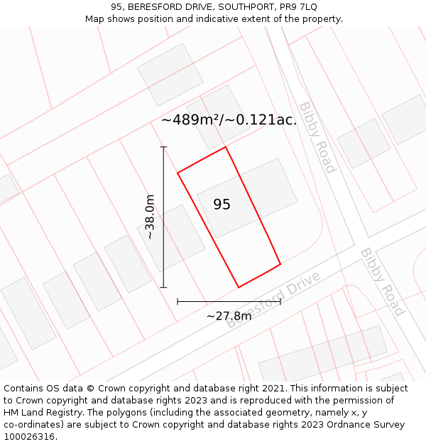 95, BERESFORD DRIVE, SOUTHPORT, PR9 7LQ: Plot and title map