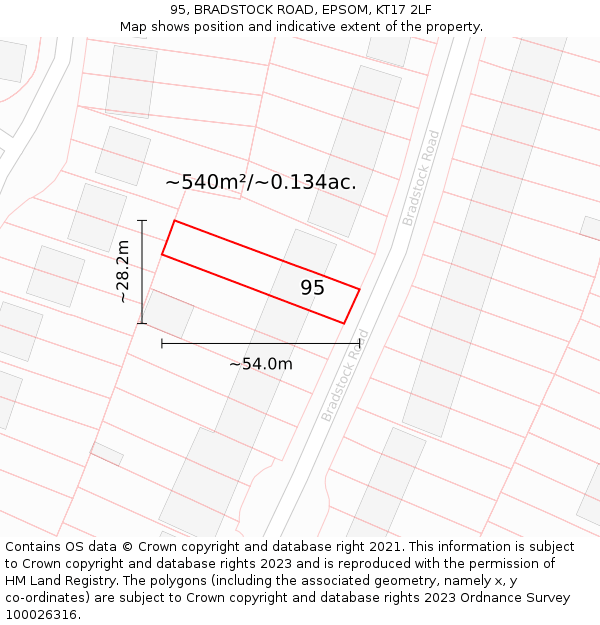 95, BRADSTOCK ROAD, EPSOM, KT17 2LF: Plot and title map