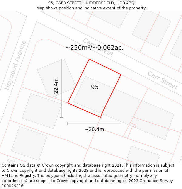 95, CARR STREET, HUDDERSFIELD, HD3 4BQ: Plot and title map