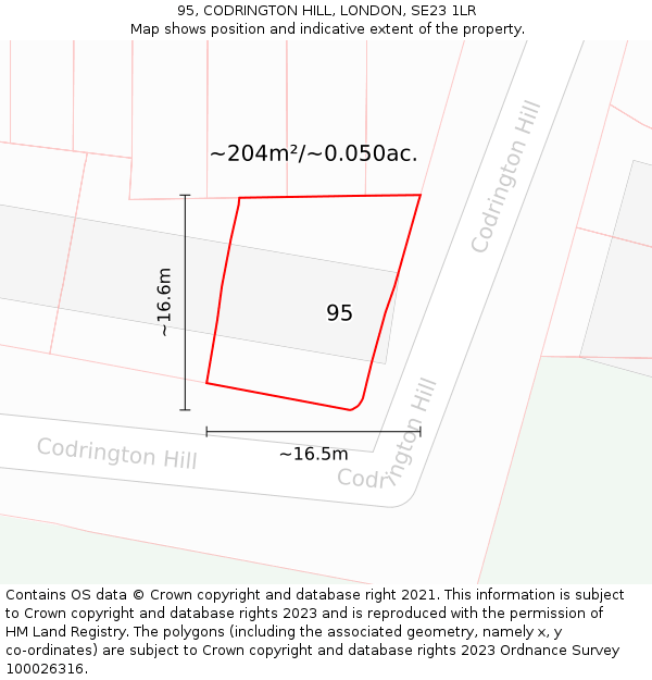 95, CODRINGTON HILL, LONDON, SE23 1LR: Plot and title map