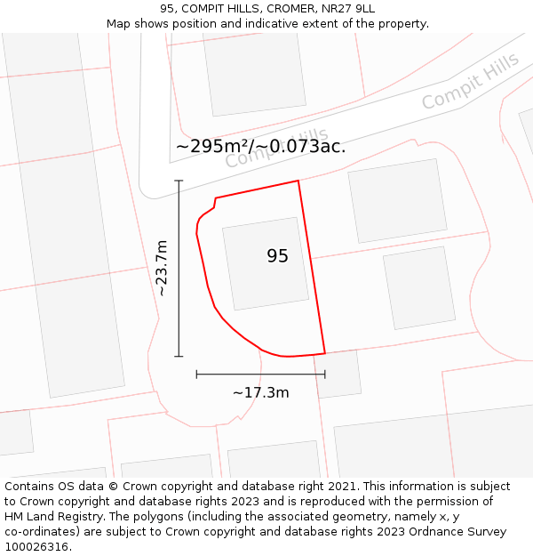 95, COMPIT HILLS, CROMER, NR27 9LL: Plot and title map