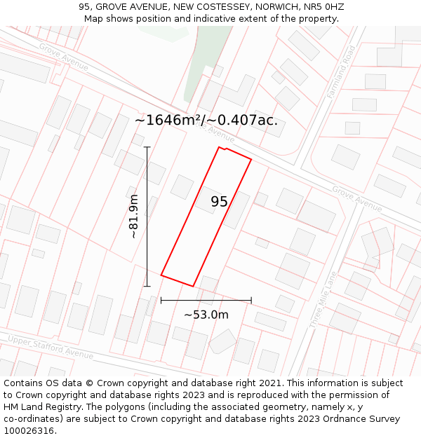 95, GROVE AVENUE, NEW COSTESSEY, NORWICH, NR5 0HZ: Plot and title map