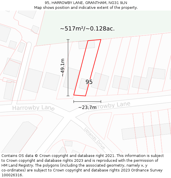 95, HARROWBY LANE, GRANTHAM, NG31 9LN: Plot and title map