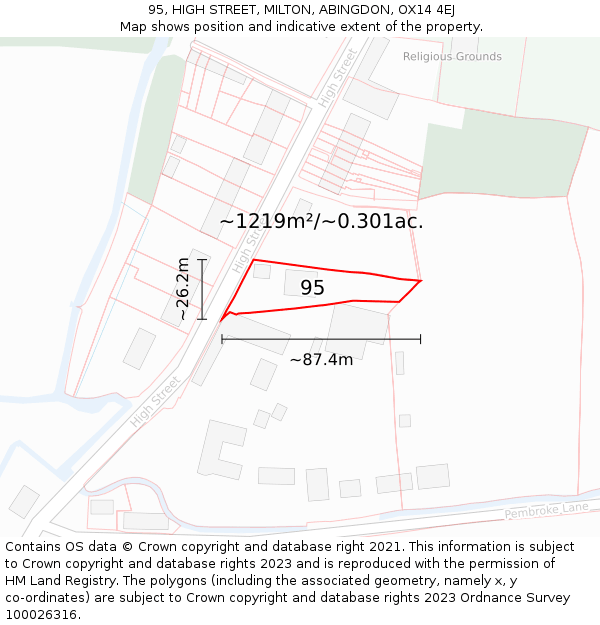 95, HIGH STREET, MILTON, ABINGDON, OX14 4EJ: Plot and title map