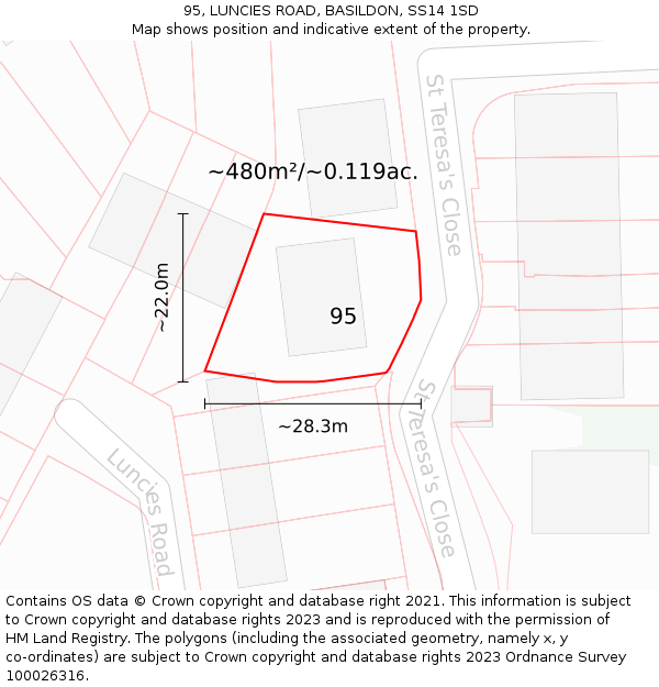 95, LUNCIES ROAD, BASILDON, SS14 1SD: Plot and title map