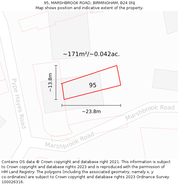 95, MARSHBROOK ROAD, BIRMINGHAM, B24 0NJ: Plot and title map