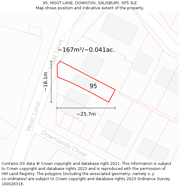 95, MOOT LANE, DOWNTON, SALISBURY, SP5 3LE: Plot and title map