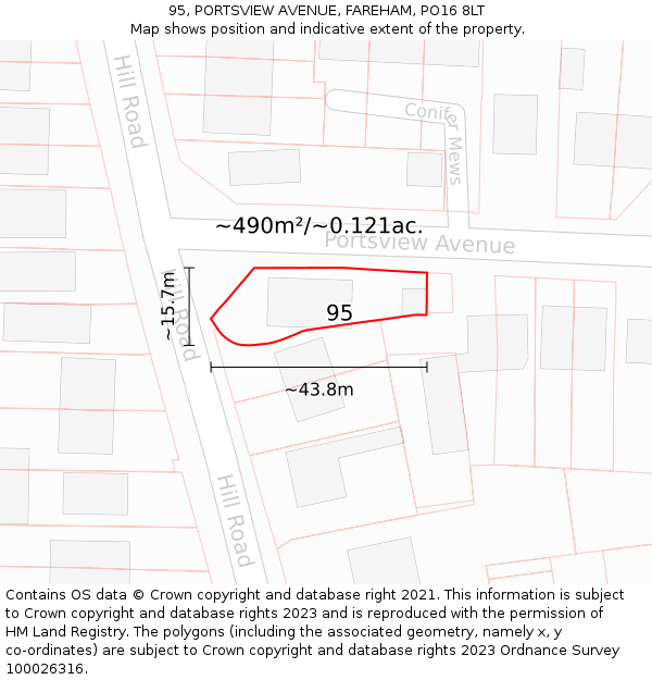 95, PORTSVIEW AVENUE, FAREHAM, PO16 8LT: Plot and title map