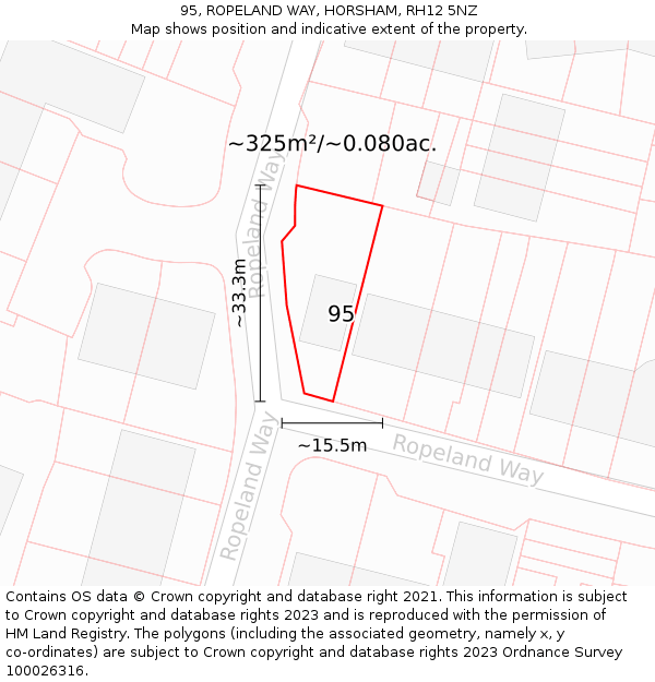 95, ROPELAND WAY, HORSHAM, RH12 5NZ: Plot and title map