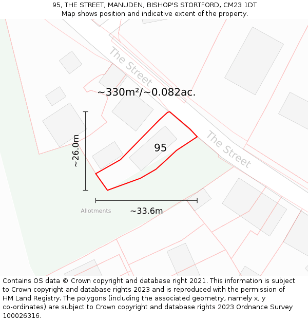 95, THE STREET, MANUDEN, BISHOP'S STORTFORD, CM23 1DT: Plot and title map