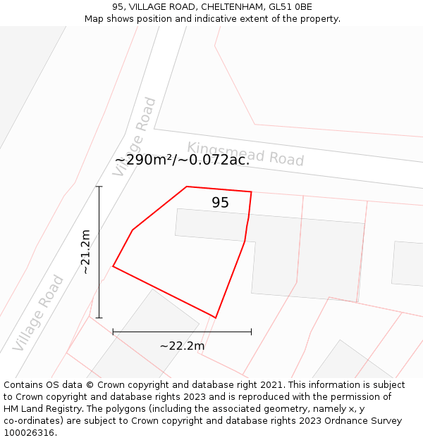 95, VILLAGE ROAD, CHELTENHAM, GL51 0BE: Plot and title map