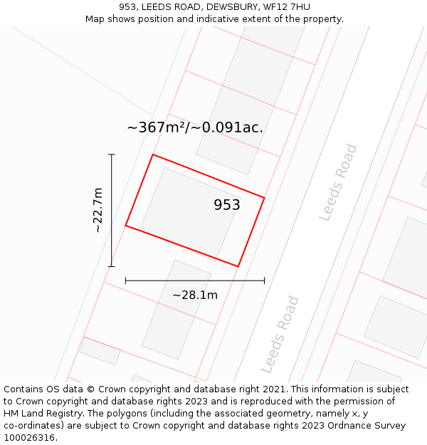 953, LEEDS ROAD, DEWSBURY, WF12 7HU: Plot and title map