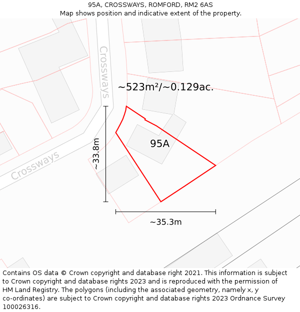 95A, CROSSWAYS, ROMFORD, RM2 6AS: Plot and title map