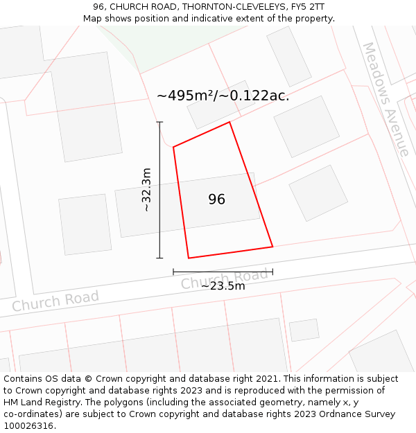 96, CHURCH ROAD, THORNTON-CLEVELEYS, FY5 2TT: Plot and title map