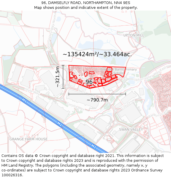 96, DAMSELFLY ROAD, NORTHAMPTON, NN4 9ES: Plot and title map