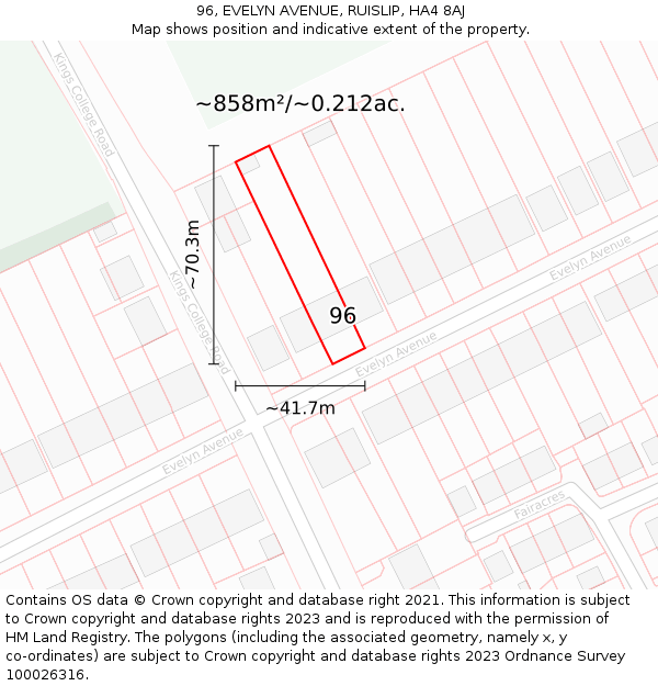 96, EVELYN AVENUE, RUISLIP, HA4 8AJ: Plot and title map