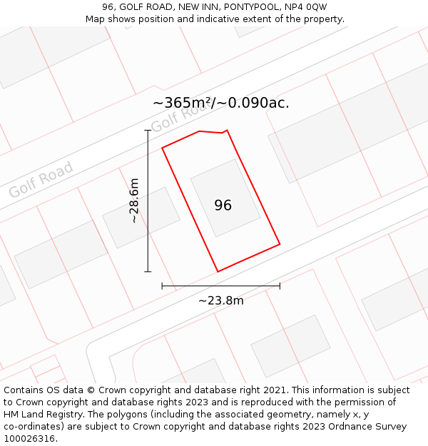 96, GOLF ROAD, NEW INN, PONTYPOOL, NP4 0QW: Plot and title map