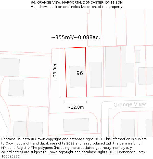 96, GRANGE VIEW, HARWORTH, DONCASTER, DN11 8QN: Plot and title map