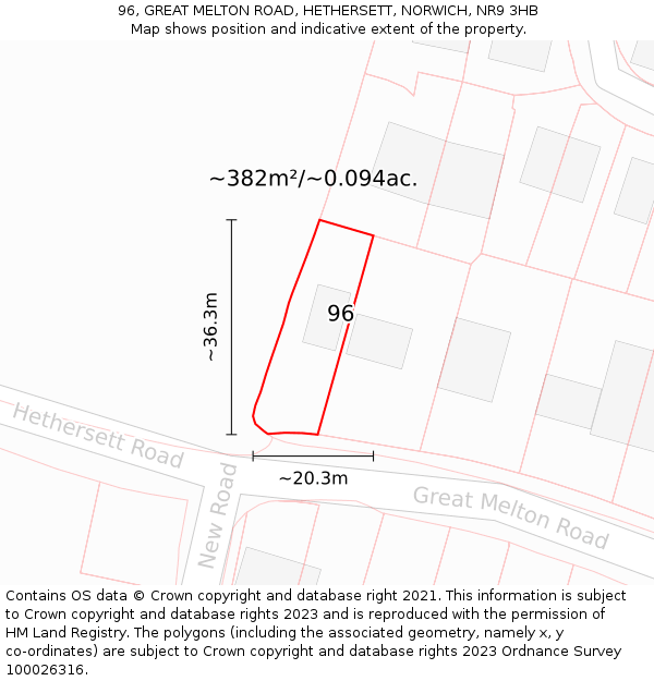 96, GREAT MELTON ROAD, HETHERSETT, NORWICH, NR9 3HB: Plot and title map