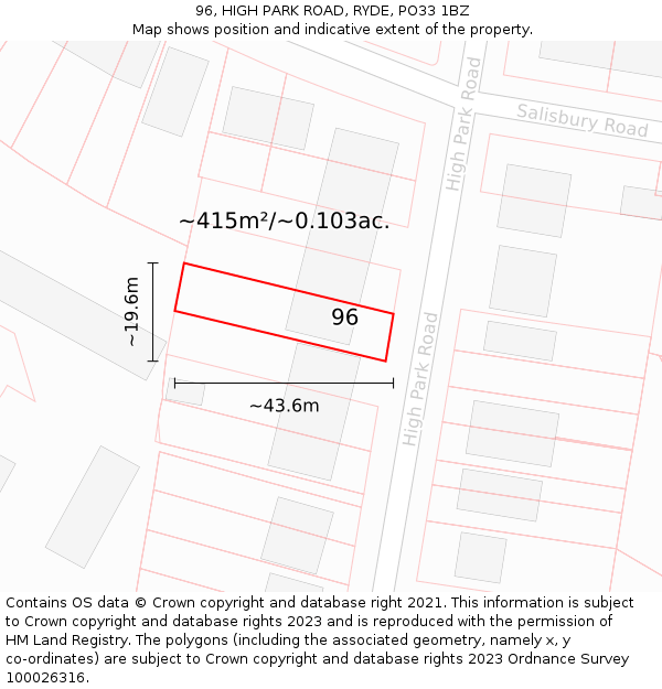 96, HIGH PARK ROAD, RYDE, PO33 1BZ: Plot and title map