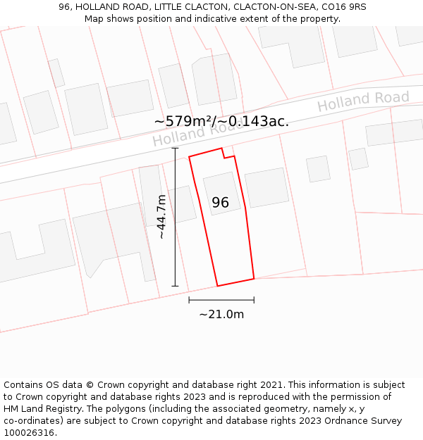 96, HOLLAND ROAD, LITTLE CLACTON, CLACTON-ON-SEA, CO16 9RS: Plot and title map