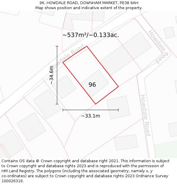 96, HOWDALE ROAD, DOWNHAM MARKET, PE38 9AH: Plot and title map