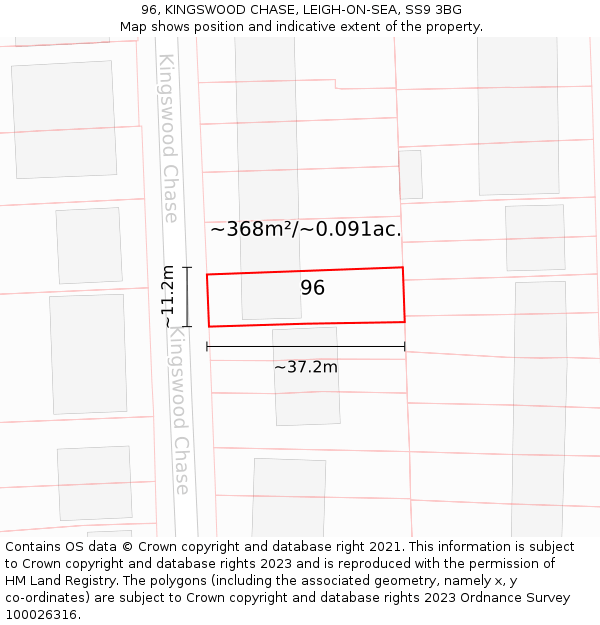 96, KINGSWOOD CHASE, LEIGH-ON-SEA, SS9 3BG: Plot and title map