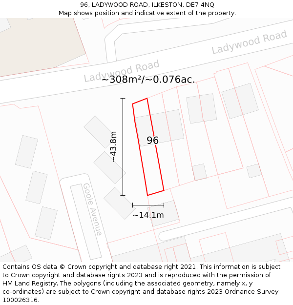 96, LADYWOOD ROAD, ILKESTON, DE7 4NQ: Plot and title map