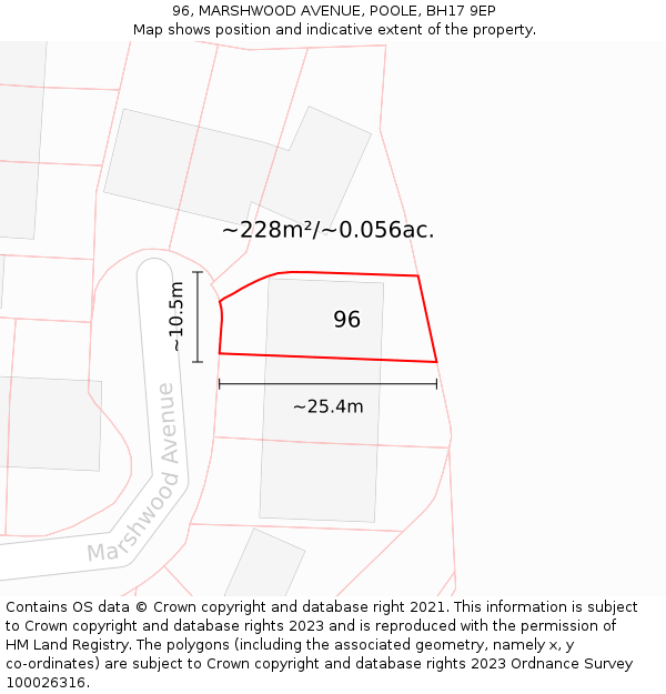 96, MARSHWOOD AVENUE, POOLE, BH17 9EP: Plot and title map