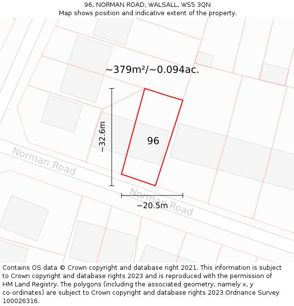 96, NORMAN ROAD, WALSALL, WS5 3QN: Plot and title map