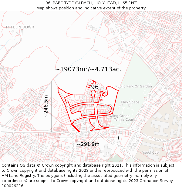 96, PARC TYDDYN BACH, HOLYHEAD, LL65 1NZ: Plot and title map