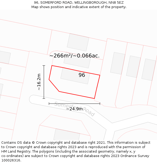 96, SOMERFORD ROAD, WELLINGBOROUGH, NN8 5EZ: Plot and title map