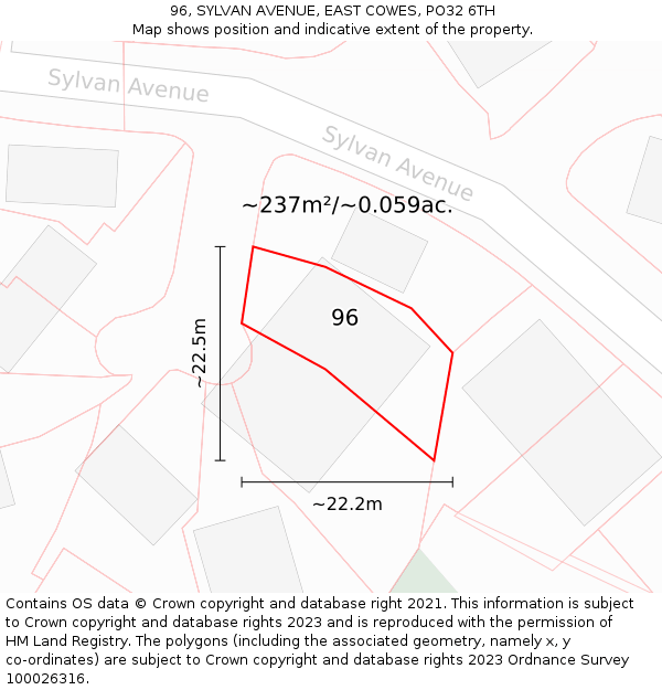 96, SYLVAN AVENUE, EAST COWES, PO32 6TH: Plot and title map