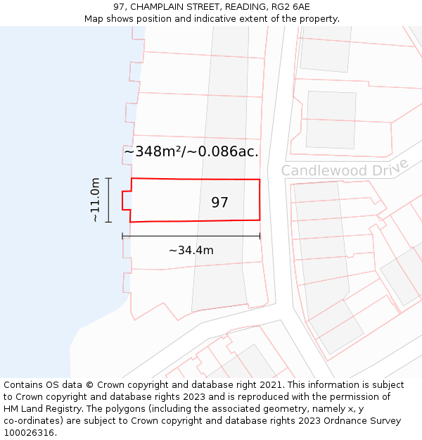 97, CHAMPLAIN STREET, READING, RG2 6AE: Plot and title map