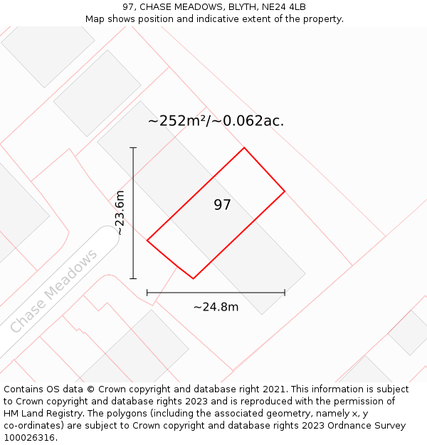 97, CHASE MEADOWS, BLYTH, NE24 4LB: Plot and title map