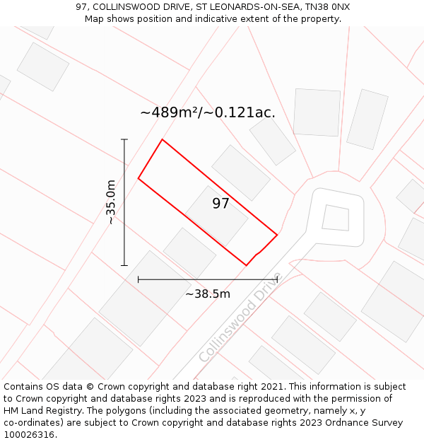 97, COLLINSWOOD DRIVE, ST LEONARDS-ON-SEA, TN38 0NX: Plot and title map