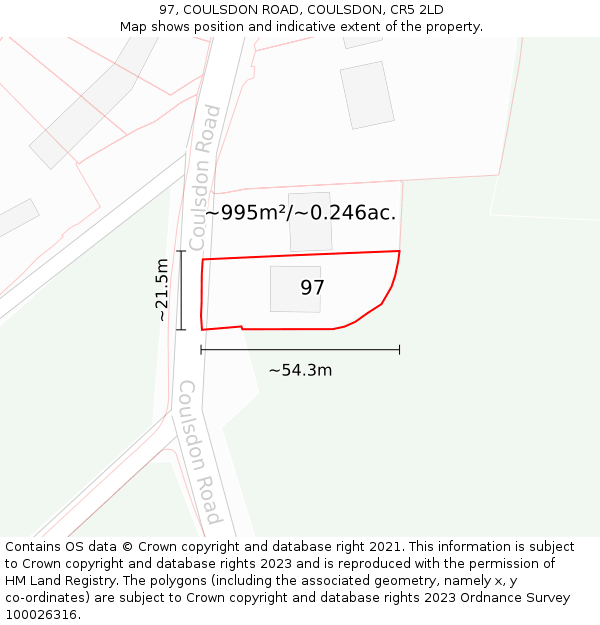 97, COULSDON ROAD, COULSDON, CR5 2LD: Plot and title map